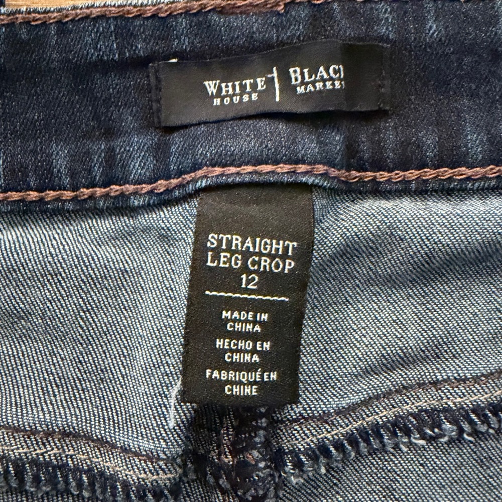 White House Black Market Straight Leg Crop Jeans Dark Wash Size 12 Stretch Denim - Picture 3 of 11